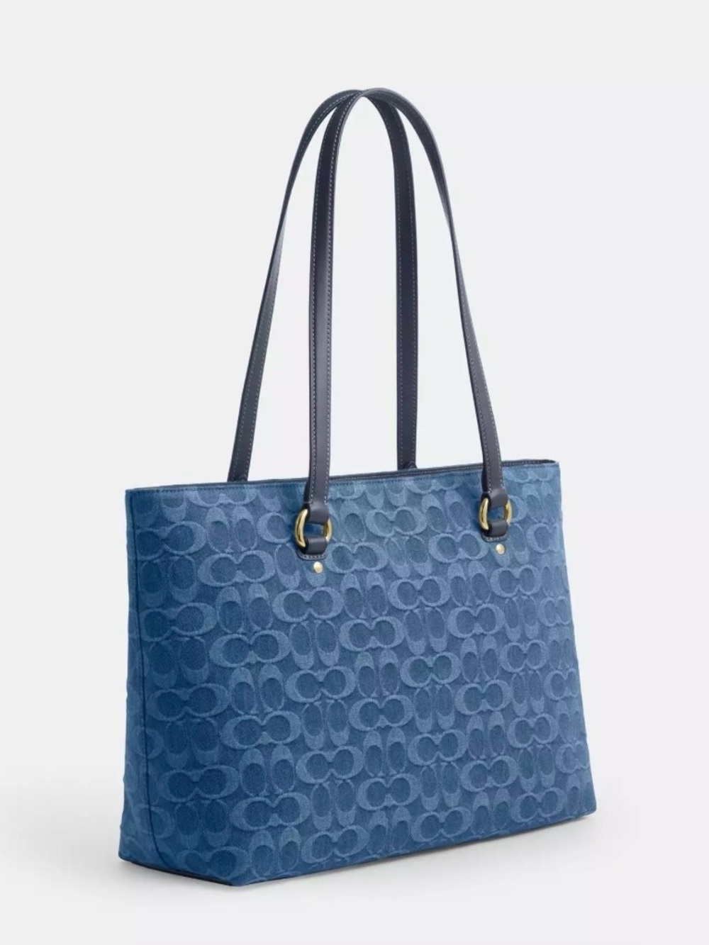COACH Station Tote Bag In Signature Denim with Leather Straps - NWT - Picture 2 of 10
